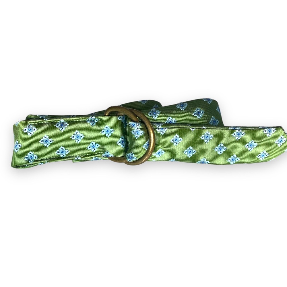 J. Crew preppy menswear tie silk D-ring belt green blue